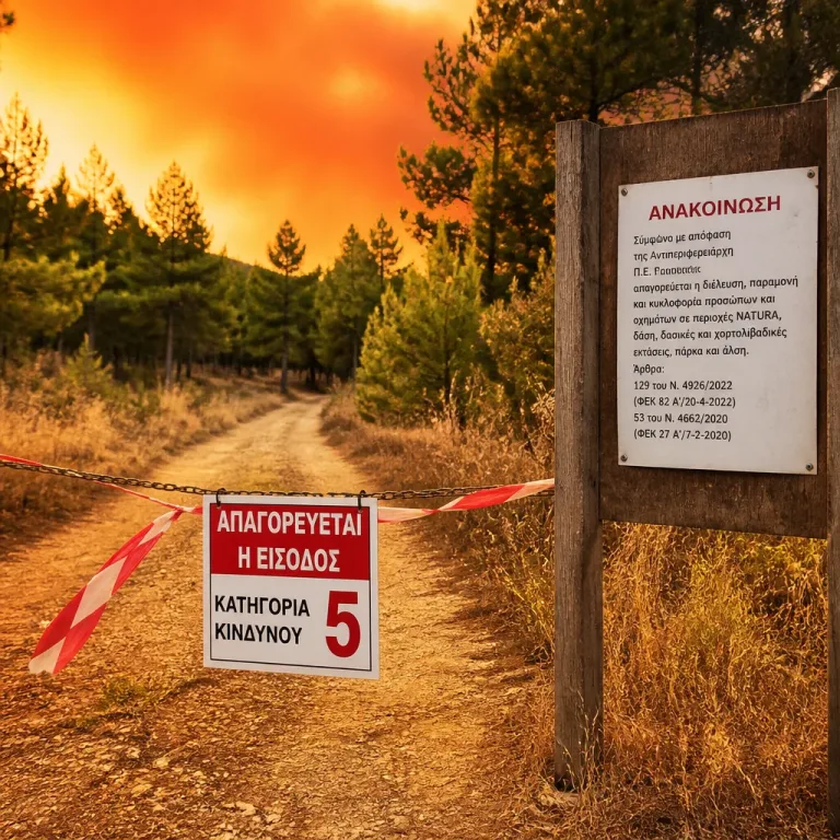 Απαγόρευση σε δάση Αγ. Νικολάου για την Παρασκευή λόγω Κατηγορίας Κινδύνου 5 για πυρκαγιά