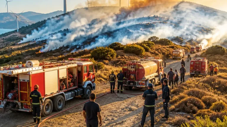Σε εξέλιξη μεγάλη επιχείρηση κατάσβεσης στα Αχλάδια Σητείας — ανησυχία για τις ανεμογεννήτριες