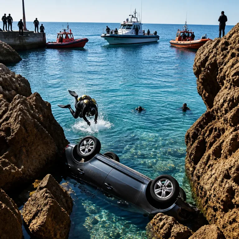Αυτοκίνητο αναποδογυρισμένο στη θάλασσα της Νεάπολης Λασιθίου — μεγάλη επιχείρηση Αρχών