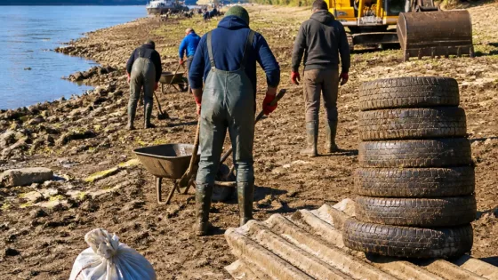Vácnál tíz köbméter hulladékot és kilenc autógumit szedtek ki a Dunából