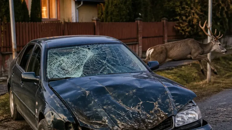 Figyelmeztetés Szarvas felé: váratlanul ült a szélvédőre a szarvas — videó Veszprémből