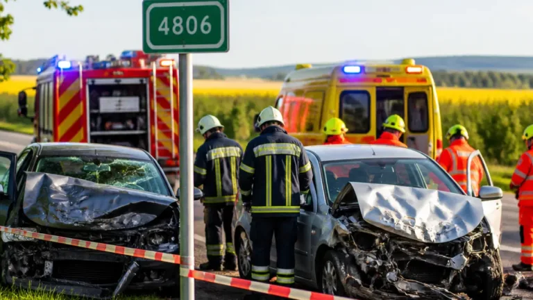 Frontális ütközés a 4806-os úton: egy embert kiemeltek a roncsok közül, az út teljesen zárva