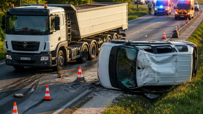 Kisbusz előzés közben nekicsapódott egy teherautónak a 87-es főúton — felmerült az ittas vezetés gyanúja