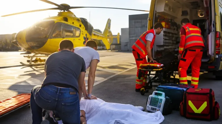 Mentőhelikopter szállította kórházba a munkahelyén összeesett nőt Pest megyében