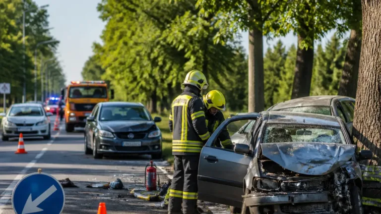 Súlyos frontális ütközés Baján az 55-ös főúton: három jármű, egy fa és félpályás forgalom