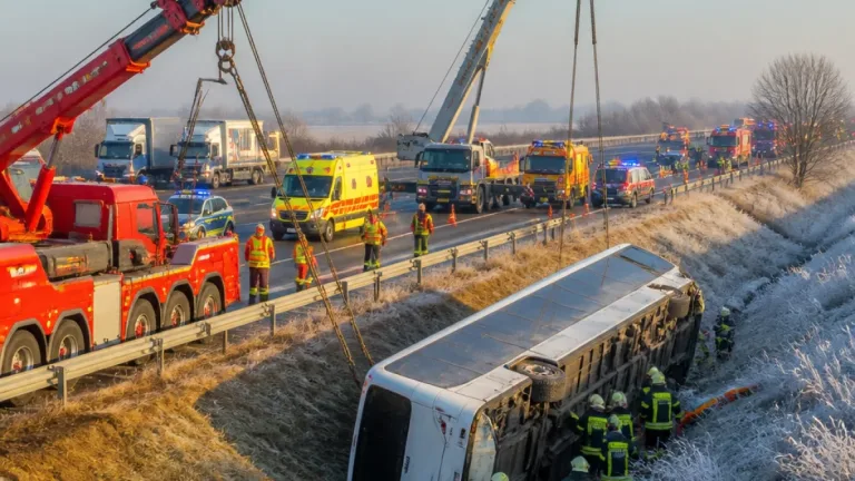Tömeges baleset az M3-ason: egy lengyel turistabusz árokba borult, 11 halott és több tucat sérült
