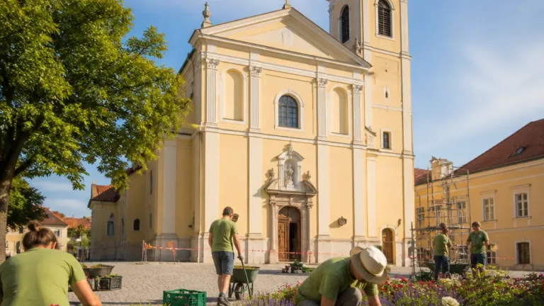 Újra virágzik a Jézus Szíve templom előtti tér Kőszegen
