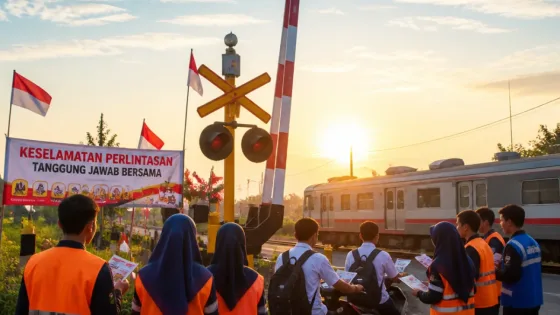 KAI Daop 7 Sosialisasi Keselamatan Perlintasan Sebidang di Madiun Jelang HUT RI