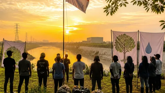 Komunitas Rehab Kali Cikarang Gelar Upacara HUT ke-81 RI di Bantaran Sungai Cikarang