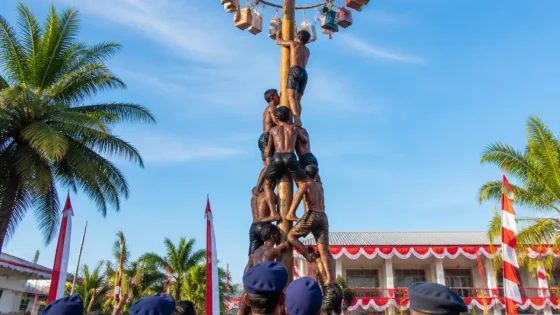 Satbrimob Polda PBD Gelar Lomba Panjat Pinang untuk Perkuat Kebersamaan dengan Warga