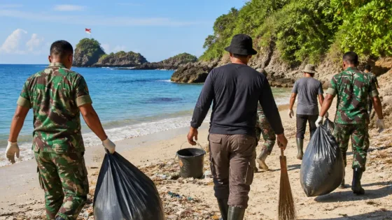 TNI dan Warga Bersihkan Pantai Badur di Batu Putih, Sumenep