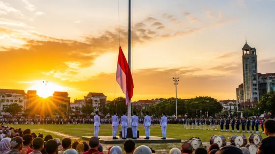Wagub Taj Yasin Pimpin Upacara Penurunan Bendera HUT ke-81 RI di Simpang Lima Semarang