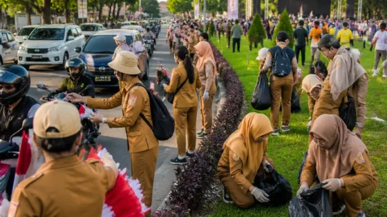 Walikota Palopo Bagikan Ratusan Bendera Usai Senam Massal, Ajak Warga Jaga Kebersihan