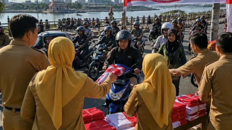 Bagian Umum Setdako Banjarmasin Bagikan 7.000 Bendera Sambut HUT ke-81