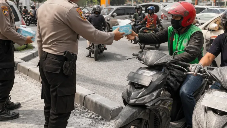 Bekasi Siaga: Polres Bagikan Masker setelah Abu Vulkanik Anak Krakatau Tiba