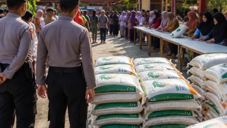 Bhabinkamtibmas Dampingi Penyaluran 30 kg Beras per KK di Tambelan Sampit