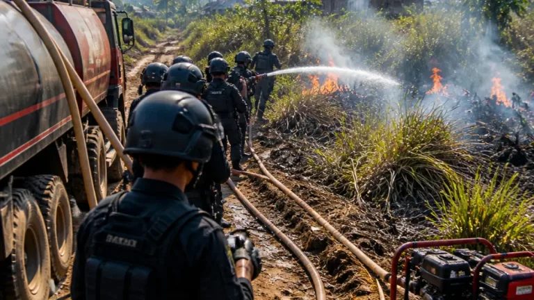Brimob Polda Riau Kerahkan Personel Padamkan Karhutla di Desa Suka Mulia, Siak