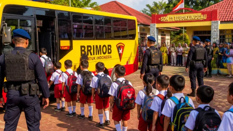 Bus Sekolah Gratis Brimob Batalyon B Bantu Antar Pelajar SDN 11 Lubuklinggau