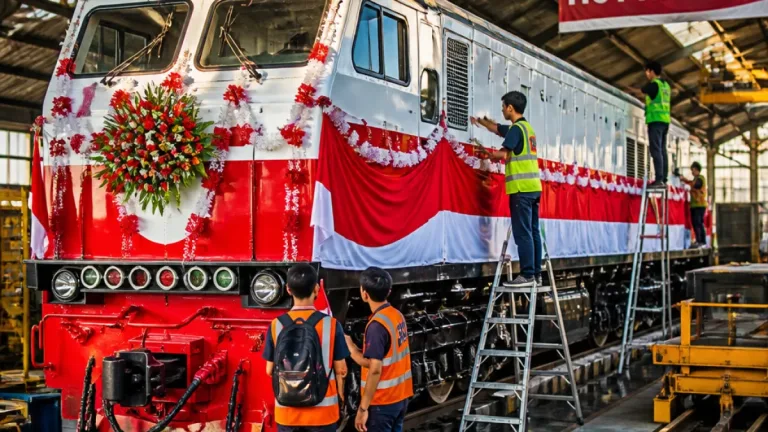 Daop 7 Madiun Hias Lokomotif 'Madiun Jaya' dengan Nuansa Merah Putih Sambut HUT RI