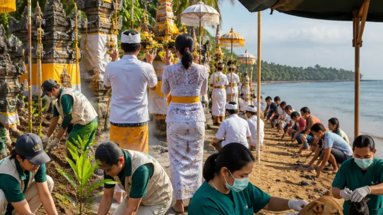 Denpasar: Peringatan Tumpek Uye di Pura Sakenan Dipadukan dengan Aksi Konservasi Lingkungan