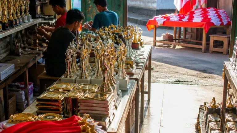 Geliat Industri Piala di Kudus Menjelang 17 Agustus, Pedagang Bendera Belum Sepi Pembeli