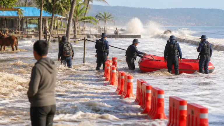 Gelombang Tinggi di Pantai Masceti Mengguncang Aktivitas Ibadah di Gianyar