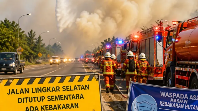 Kabut Asap Karhutla Tutupi Jalan Lingkar Selatan Palembang–Banyuasin, Satgas Perkuat Pemadaman