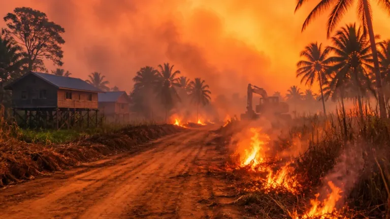 Kebakaran Meluas di Sekitar Proyek Cetak Sawah Papua Selatan, Langit Kampung Terang Kemerahan