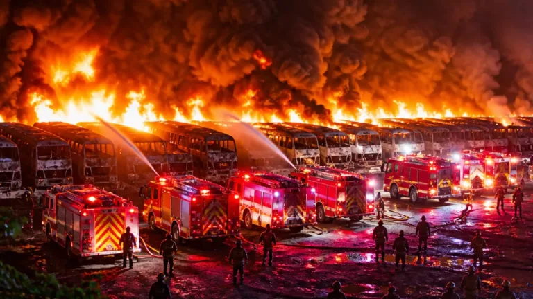 Kebakaran Pangkalan Bus di Bekasi, 50 Bus Hangus dan 9 Armada Damkar Dikerahkan