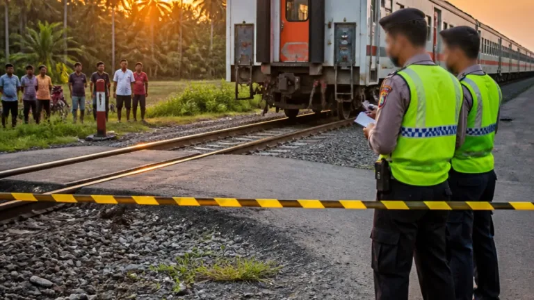 Kecelakaan Maut Petugas Pengamanan Swakarsa di Perlintasan Rel Prabumulih