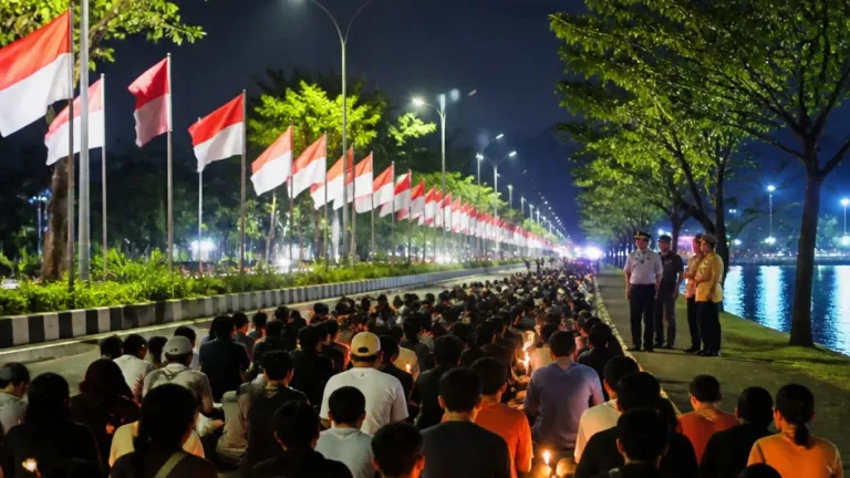 KNPI Papua Barat Gelar Renungan Malam dan Kibarkan 1.000 Bendera di Jalan Protokol Manokwari