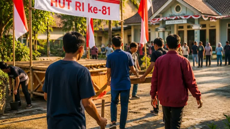Kolaborasi Mahasiswa Jember Perkuat Persiapan HUT RI dan Gotong Royong di Desa Wonosari