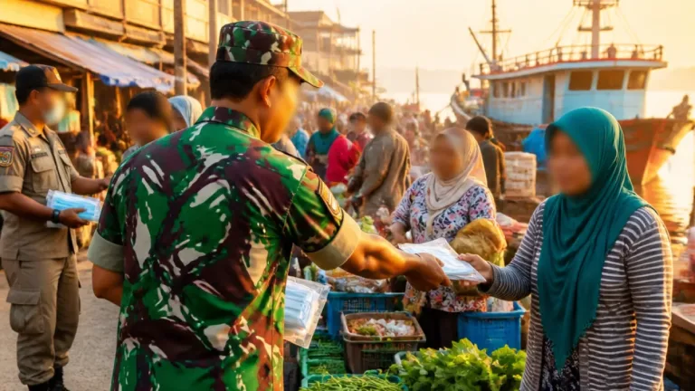 Koramil 02 Tebing Tinggi Dampingi Pembagian Masker di Selatpanjang Antisipasi Asap