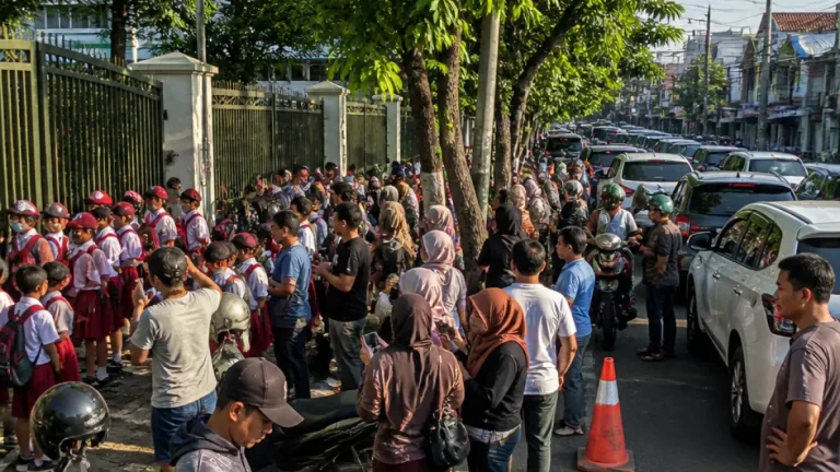 Medan: Orangtua Protes Sekolah Tutup Pagar Saat Upacara, Arus Lalu Lintas Tersendat