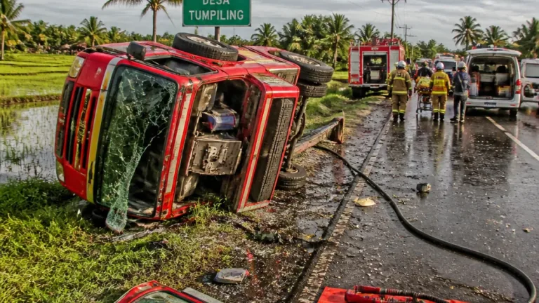 Mobil Dinas Damkar Polewali Mandar Terguling saat Menuju Lokasi Kebakaran, 7 Petugas Luka