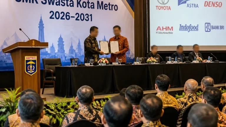 Pemkot Tekankan Kolaborasi Sekolah-Industri dalam Pelantikan FKKS SMK Swasta Metro