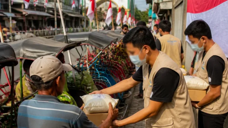 PIRA Sumut Bagikan Sembako untuk Penarik Becak Medan jelang HUT RI ke-81