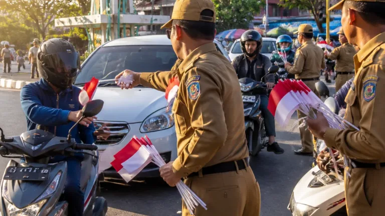 Polantas Kaltara Bagikan 5.000 Bendera Merah Putih di Tanjung Selor, Pendekatan Humanis Jelang HUT RI