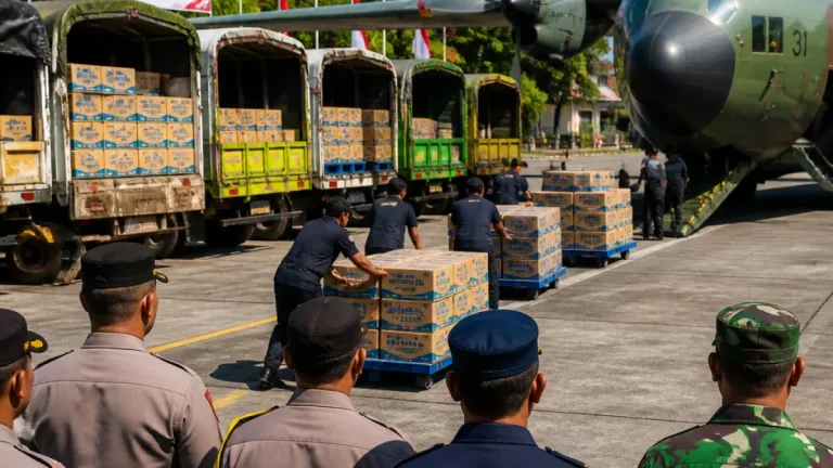 Polda Bali Kirim Lima Truk Logistik ke NTT lewat Pesawat Hercules TNI AU