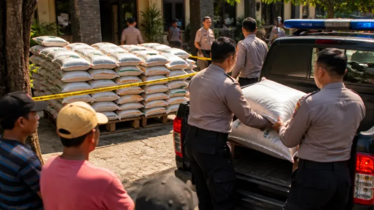 Polisi Amankan 1,96 Ton Beras Bantuan di Rumah Warga Waled, Cirebon