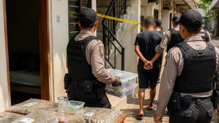 Polisi Bongkar Produksi Tembakau Sintetis di Kos-kosan Taman, Sidoarjo