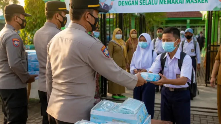 Polres Lubuklinggau Bagikan 1.276 Masker untuk Siswa SMPN 2, Tekankan Pentingnya Kesehatan