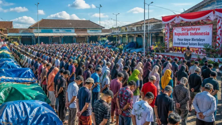 Ratusan Pedagang Pasar Martoloyo Gelar Upacara Bendera di Tegal, Petanda Solidaritas dan Kekhawatiran Ekonomi