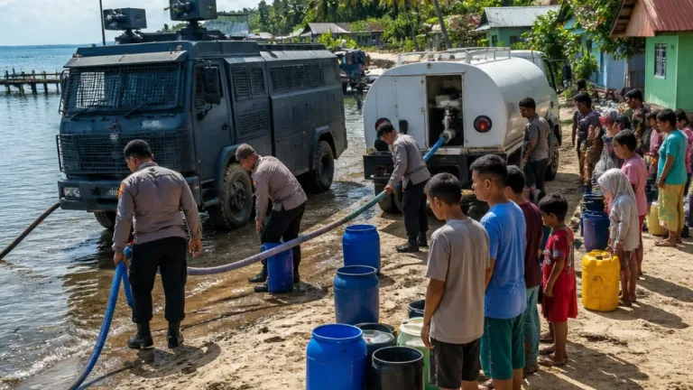 Satbrimob Polda Kaltara Distribusikan Air Bersih ke Warga Pantai Amal, Tarakan
