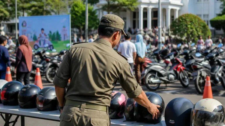 Satpol PP Tegal Amankan Helm Sebagai Sanksi Humanis untuk Pelanggar Parkir