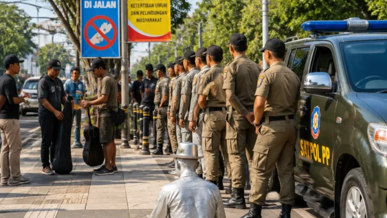 Satpol PP Tertibkan Pengamen dan 'Manusia Silver' di Ruang Publik Denpasar