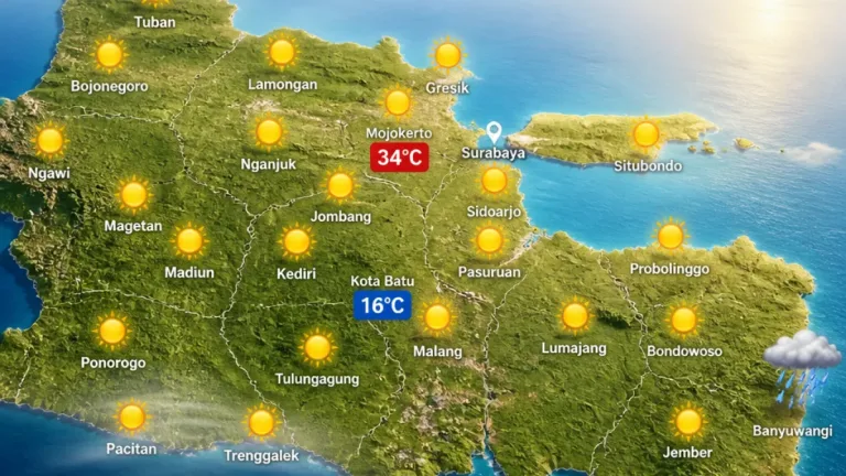 Sebagian Besar Jatim Cerah, Mojokerto Terpanas dan Kota Batu Paling Sejuk