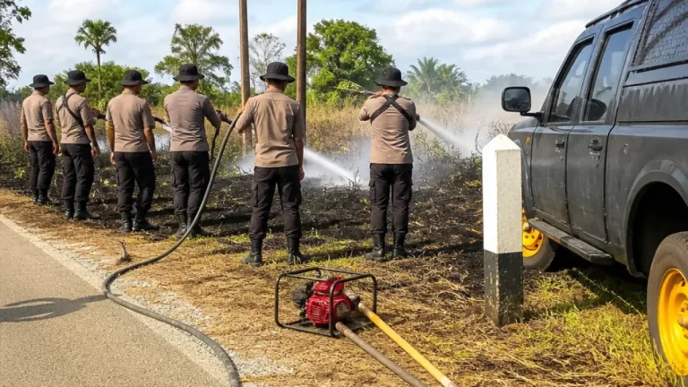Tanjung Selor: Satbrimob Brimob Kaltara Respons Cepat Padamkan Kebakaran Lahan di Km 6