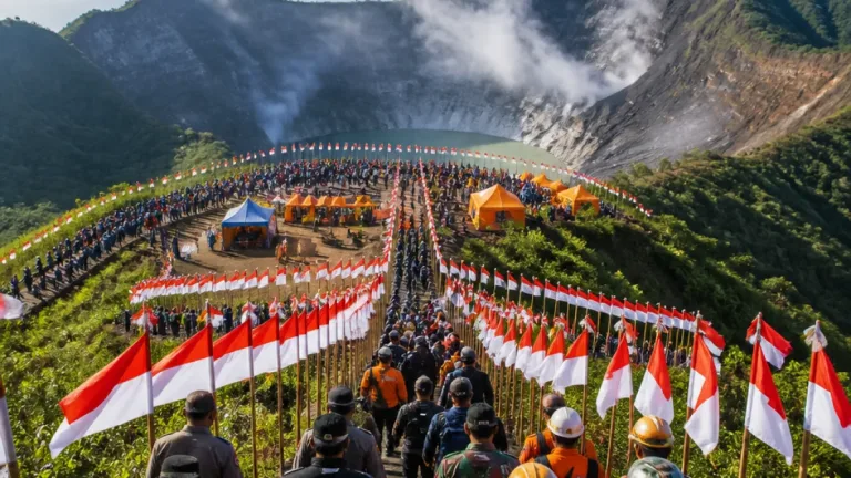 Tasikmalaya Gelar Pengibaran 2.681 Bendera di Tangga Kawah Galunggung pada 17 Agustus