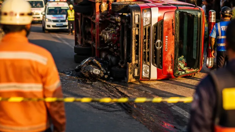 Truk Damkar Terguling di Oro-Oro Ombo, Lima Luka-Luka di Jalan Raya Batu